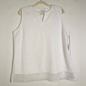 Liz Claiborne Blouse Women's Size XL White Textured Jacquard Sleeveless Pullover